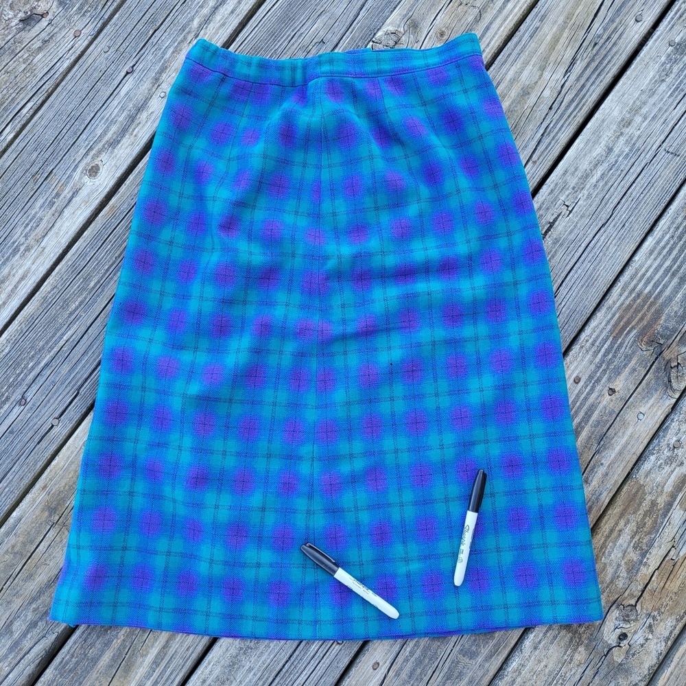 Vintage Pendleton Wool Skirt Womens 14 Long Purple Bluish Green Plaid  Preppy - Picture 13 of 14